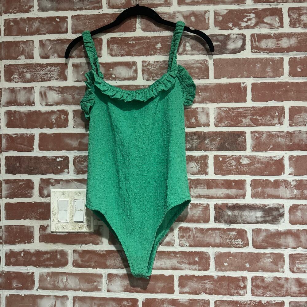 Sea New York Green Smocked Ruffle Bodysuit Textured Sleeveless One Piece Size S